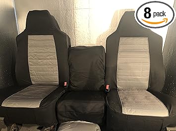 Durafit Seat Covers Made to fit 2002-2010 F250-F550 Super Duty Front 40/20/40 Split Bench Seat with Molded Headrests and Opening Center Console. Made in Black Twill